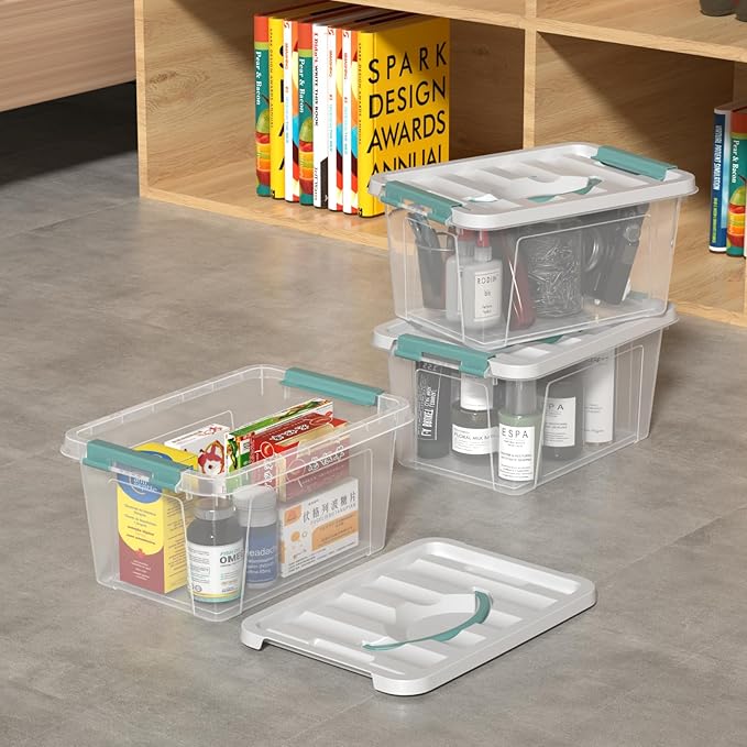Zopnny 7 Quart Small Clear Storage Latch Box with Lid, Plastic Stackable Storage Bin, 6 Pack
