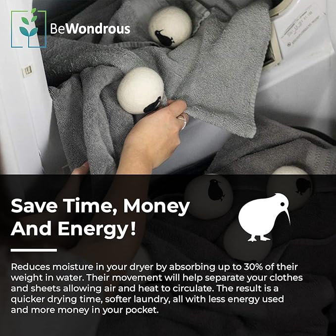 Wool Dryer Balls XL, 100% New Zealand Organic Wool - Reusable Natural Fabric Softener for Laundry, Dryer Sheets Alternative - Prevent Wrinkles and Anti Static (White, 6-Pack)
