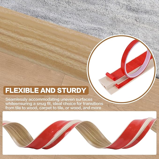 Floor Transition Strip Vinyl Door Threshold Ramp Self Adhesive Carpet Edging Strip Doorway Edge Trim, Overlap Edge Reducer for Laminate Carpet, Floor, Tile (Light Yellow Grain, 2/5" to 3/5", 6.6Ft)