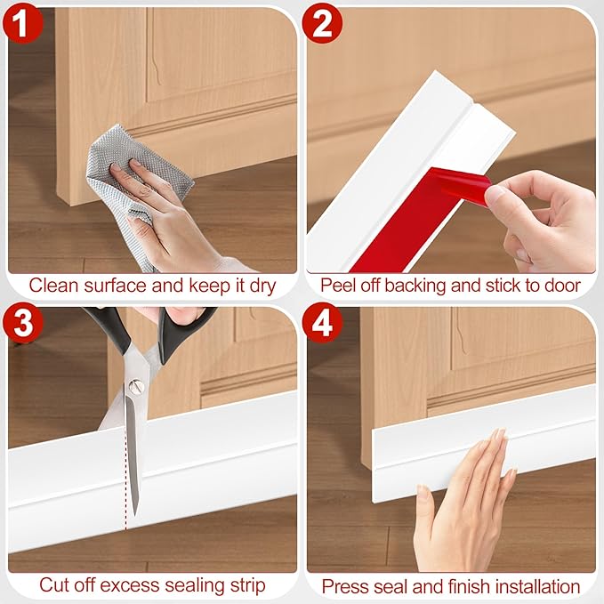 MYFAMIREA Door Weather Stripping 2IN (W) x 10FT (L) Door Draft Stopper Seal Tape Silicone Seal Strip Self Adhesive Shower Sweep Insulation Tape Side Bottom Strip for Sliding Glass Window Gap, White