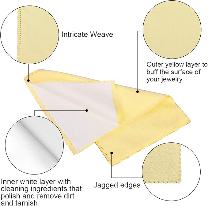 SEVENWELL Silver Polishing Cloth, Jewelry Cleaner Cloth for Sterling Silver Jewelry, Gold, Platinum, Silverware, Diamonds, Gemstones, Coins (Yellow)