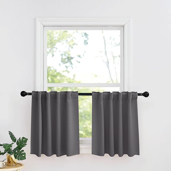 RYB HOME Small Window Curtains - Blackout Insualting Privacy Curtains for Kids Bedroom Kitchen Bathroom Basement Cafe Cabinet Tiers Drapes, 34 Width x 30 Length, 2 Panels, Grey