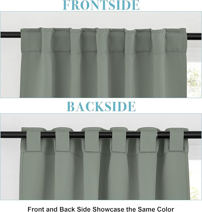 RYB HOME Short Blackout Curtains& Drapes, Room Darkening Drapery Thermal Insulated Privacy Window Covering for Bedroom Living Room Office, W 42 x L 54 inch, 2 Panels, Sage Green