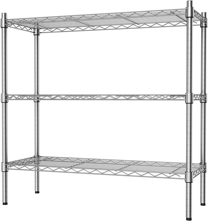 Auslar 3-Shelf Storage Wire Shelves Heavy Duty 3 Tiers Standing Shelving Units Adjustable Metal Organizer Wire Rack, Chrome