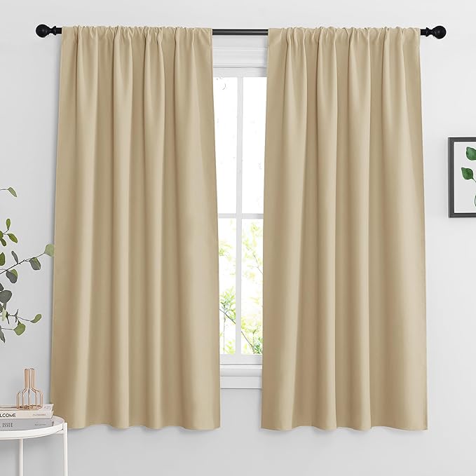 RYB HOME Curtains for Bedroom 63 inches Long, Blackout Thermal Insulating Window Treatment Drapes for Living Room Bathroom Basement Laundry Classroom, W 34 x L 63, Biscotti Beige, 2 Panels