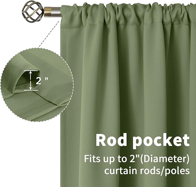 BGment Olive Green Blackout Curtains for Kitchen Cafe Window - Half Window Drapes Thermal Insulated Blackout Blinds for Rv Bathroom Privacy, 29 x 36 Inch, 2 Panels
