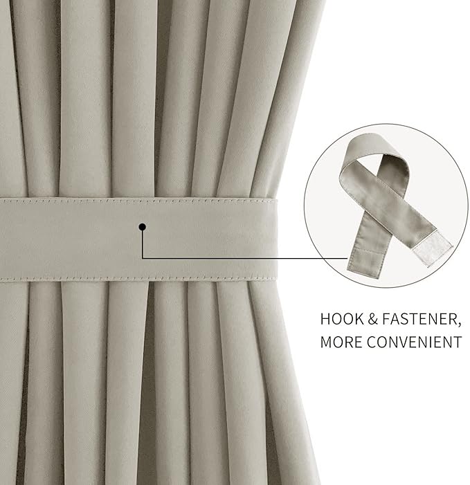 DWCN French Door Curtains – Rod Pocket Thermal Blackout Curtain for Doors with Glass Window, Kitchen and Patio Doors for Privacy, 54 X 40 Inches Long, 1 Curtain Panel with Tieback, Taupe