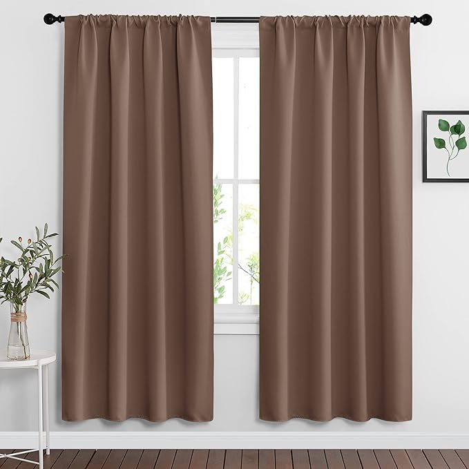 RYB HOME Long Curtains Light Blocking Drapes Window Treatment Panels Room Darkening Shades Blinds Sunlight UV Protection for Coffee Bar Livingroom, Wide 42 inch x Long 72 inch, Mocha, 2 Pcs