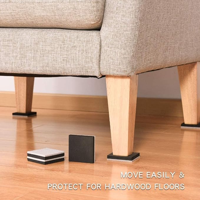Ezprotekt 2.5" Square Felt Furniture Movers Sliders for Hardwood Floors, 24 Pcs Reusable Felt Furniture Moving Pads for Sofa Table Bed Desk Couch Cabinet - Move Items Easily and Quickly (Beige)