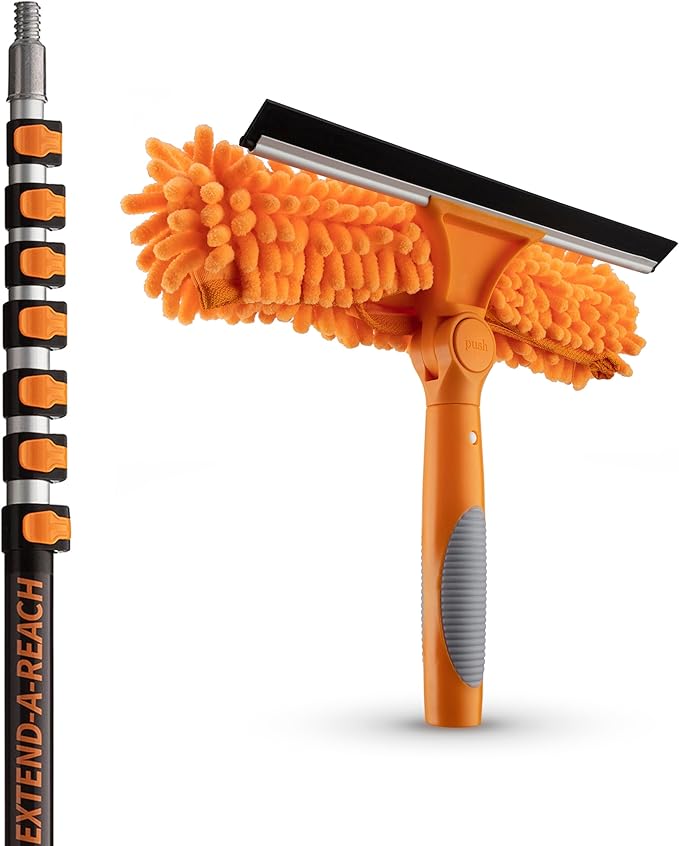 30 ft Window Washing Kit with Extension Pole (36+ Foot Reach) // Window Cleaning Tool & Window Washer Squeegee with Telescopic Extension Pole // Best Indoor Outdoor Window Washing Equipment
