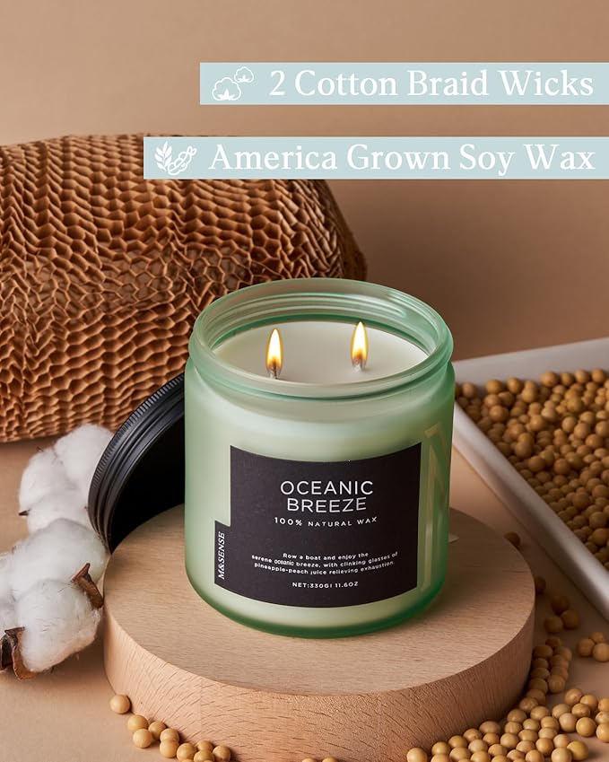 M&SENSE Candle Oceanic Breeze Scented, 11.6oz 70 Hour Long Lasting 2 Wick Pineapple & Mango Scent Natural Soy Candles for Home Scented, Stress Relief Gifts for Women/Men