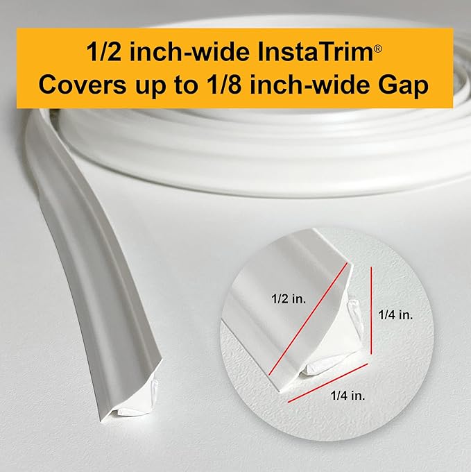 InstaTrim The Original Flexible Trim - 2-Pack of 10ft Grey 1/2" Wide Caulk Tape - Adhesive Trim with Many Uses Including Caulking for Bathtubs, Sinks, Counters, Tile, Floors - Made in USA