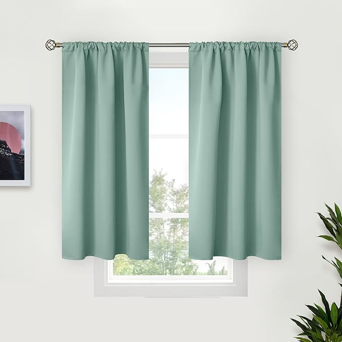 BGment Sage Green Blackout Curtains 40 Inches Long for Kitchen Cafe Window - Short Thermal Insulated Drapes with Rod Pocket Room Darkening for Bathroom, 34 x 40 Inch, 2 Panels