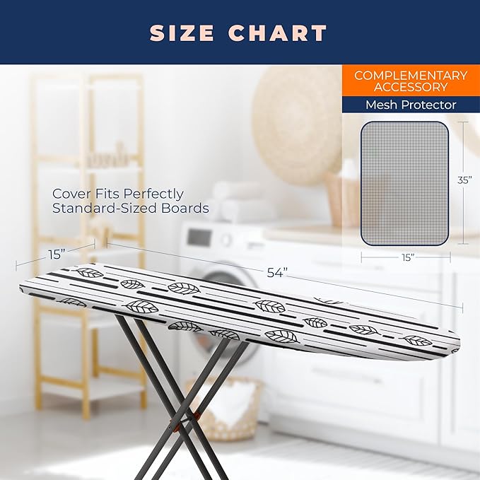 Ironing Board Cover and Pad Extra Thick Heavy Duty Padded 4 Layers Non Stick Scorch and Stain Resistant 15x54 and 3 Fasteners Elastic Edge with Bonus Protective Scorch Mesh Cloth