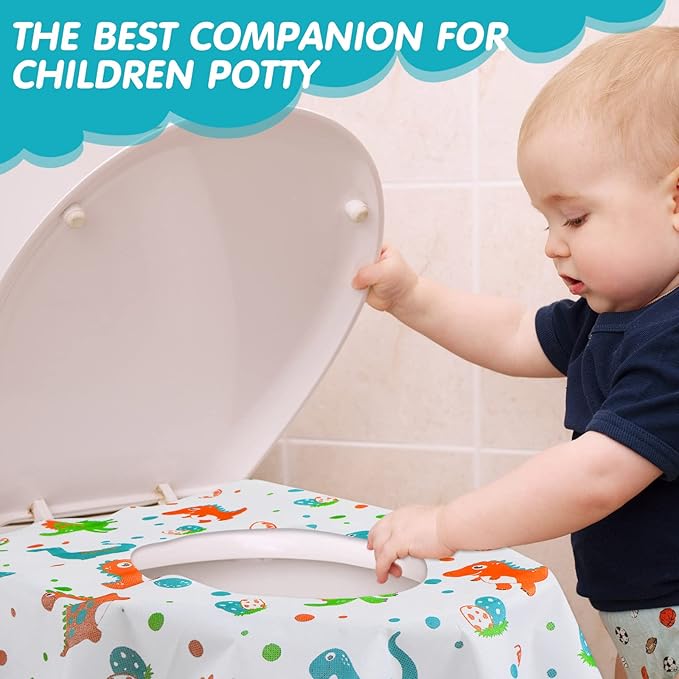 50 Packs Disposable Toilet Seat Covers Extra Large Individually Wrapped for Kids and Adults, Portable Non Slip Waterproof Potty Seat Covers for Toddlers Potty Training, Travel (Dinosaur)