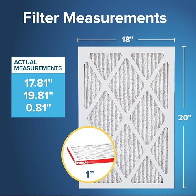 Filtrete 18x20x1 AC Furnace Air Filter, MERV 11, MPR 1000, Micro Allergen Defense, 3-Month Pleated 1-Inch Electrostatic Air Cleaning Filter, 4 Pack (Actual Size 17.81 x 19.81 x 0.81 in)