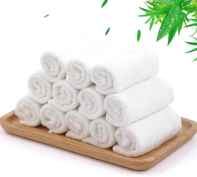 JEFFSUN Dish Cloths 12 Pack, 10x14 inch White Reusable Kitchen Washcloths, Plant Based Rayon, Soft & Scratch Free, Quick Dry, Odor Resistant