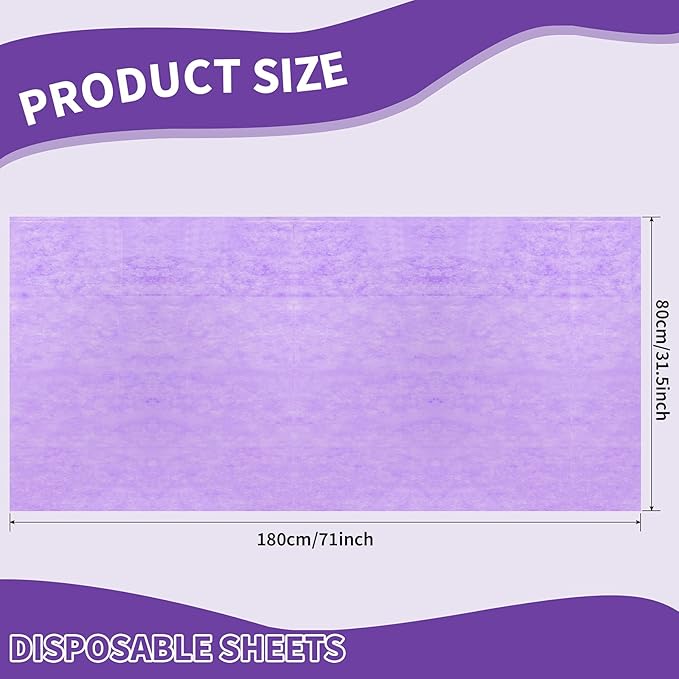 Breling 100 Pcs 31.5 x 71 Inch Disposable Bed Sheets Oil-proof PE Film Massage Table Sheets Non-woven Fabric Spa Waterproof Bed Cover Breathable for Beauty Salon Hotels Tattoo Waxing(Purple)