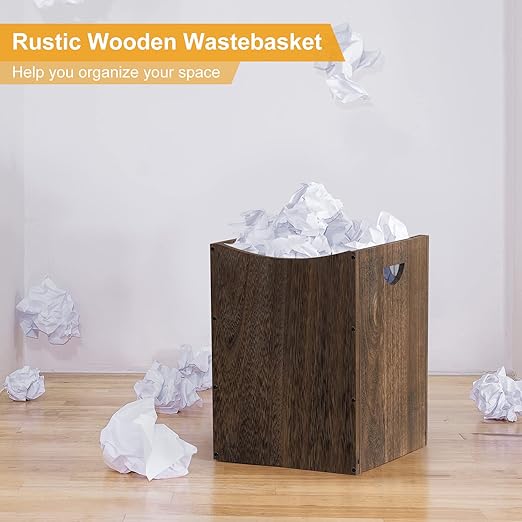 smusei Wood Trash Can 9.5 Gallon Waste Basket Bin Rustic Farmhouse Large Kitchen Garbage Can for Bedroom Living Room Bathroom Office, Rustic Brown