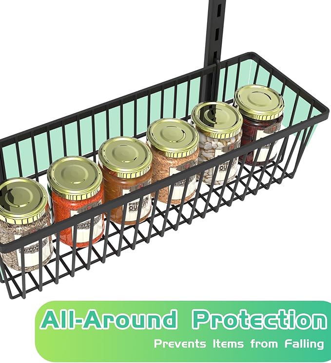 Over The Door Pantry Organizer, Pantry Organization and Storage, 6-Tier Deep Baskets Hanging Heavy-Duty Metal, Wall Spice Rack Seasoning Shelves for Home & Kitchen, Laundry Room Bathroom, Black