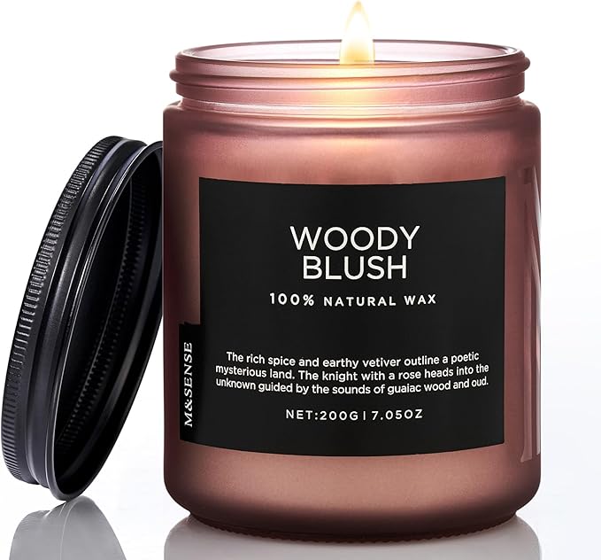 M&SENSE Woody Blush - Rose Vetiver Scented Candles 7.05oz 50 Hour Long Lasting Burn Non Toxic Natural Luxury Candle Gifts for Women，Aromatherapy Gifts for Relaxing Spa