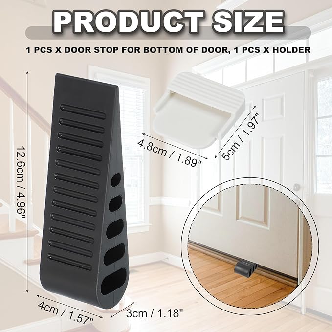 PATIKIL Rubber Door Stoppers for Bottom of Door, Door Wedge Stopper with Holder Sturdy Stackable Doorstop Wall Protector for Home Office Floor Concrete Tile, Black