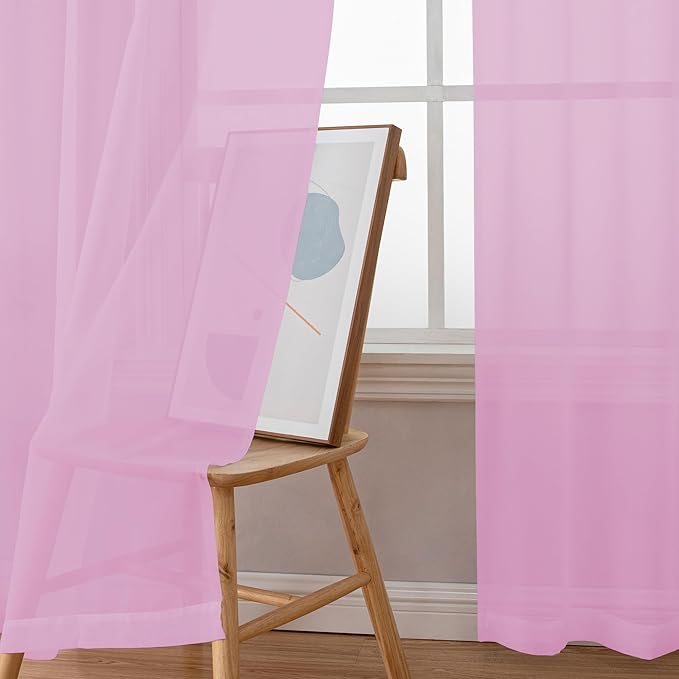 Chyhomenyc Sheer Pink Curtains 90 inches Long 2 Panels, Light Filtering Soft Airy Solid Elegant Voile Window Treatment Drapes for Bedroom Living Room Wedding Party Decor, 42 Wx90 L Inches