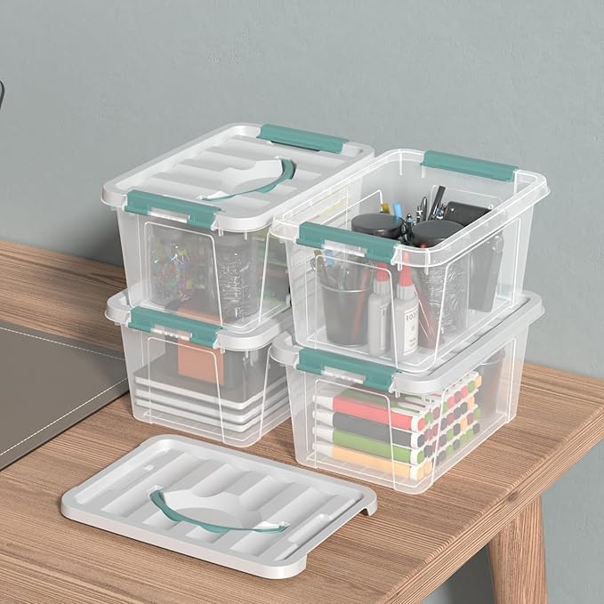 Zopnny 7 Quart Small Clear Storage Latch Box with Lid, Plastic Stackable Storage Bin, 6 Pack