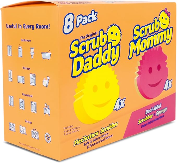 Scrub Daddy 4 Scrub Daddy Sponges & 4 Scrub Mommy Kitchen Sponges - Scratch-Free for Dishes & Multipurpose Cleaning - BPA Free & Made with Polymer Foam - Stain & Odor Resistant (8 Pack)