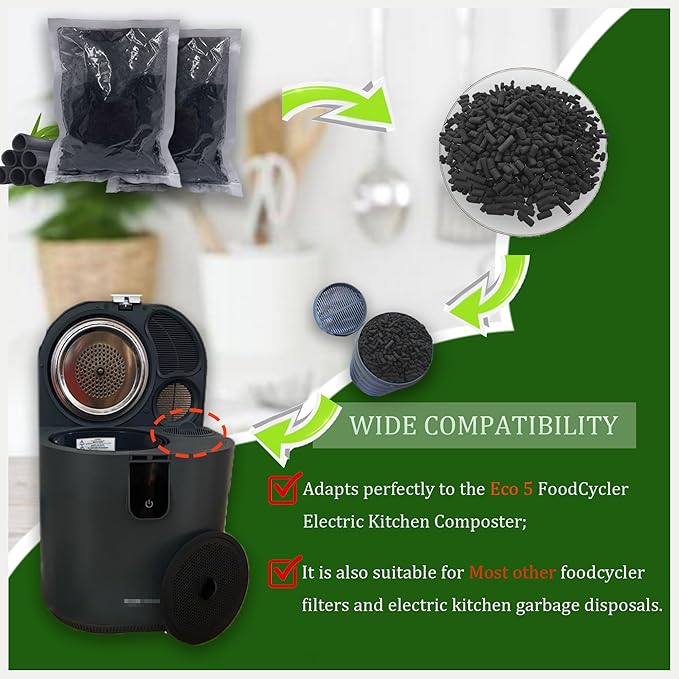 1.6 Pounds Activated Charcoal Filter Refill for FoodCycler Kitchen Waste Composters, Odor-Absorbing Replacement Carbon Compatible with Eco 5 FoodCycler Indoor Electric Composter(2PCS)