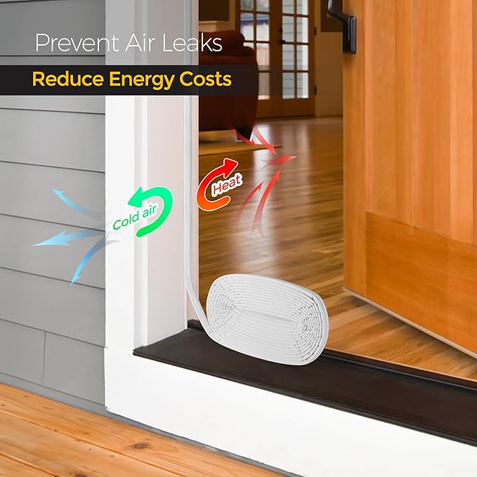Weather Stripping Door Seal Strip - Soundproof Q-Shaped Foam for Exterior Door Frame, Large Gap Seal, Noise Cancelling, Easy to Install (White, 40FT)