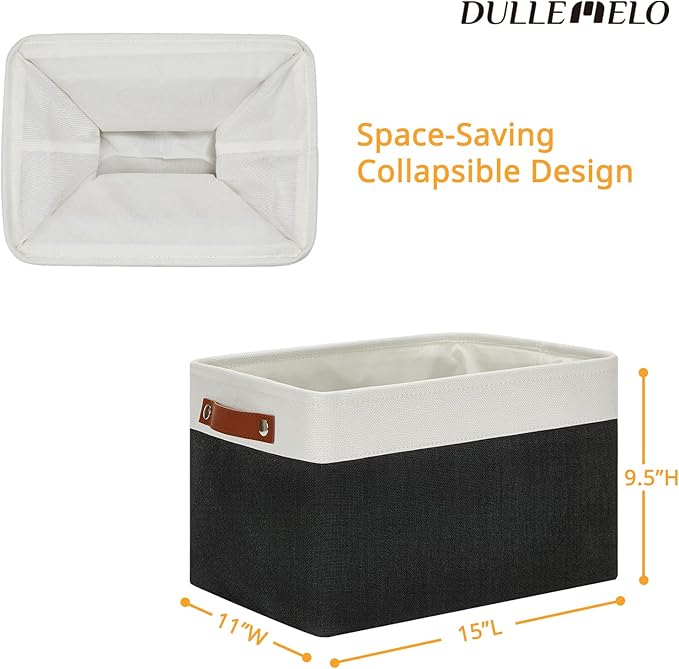 DULLEMELO Linen Closet Organizer and Storage Basket for Office, Bedroom, Cloth, Baskets for Organizing and Storage with handles for Shelves,Closet,Gift,Toys(White&Black)