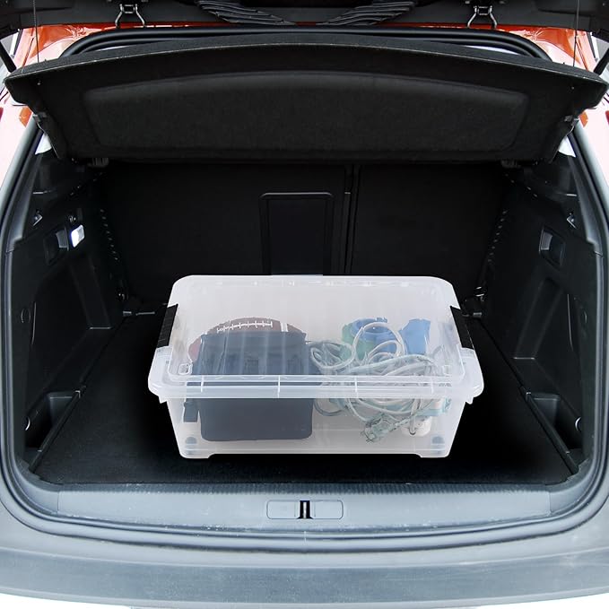20 Quart Stackable Plastic Under Bed Bins with Lid, Set of 4 Clear Latch Storage Container with Wheels