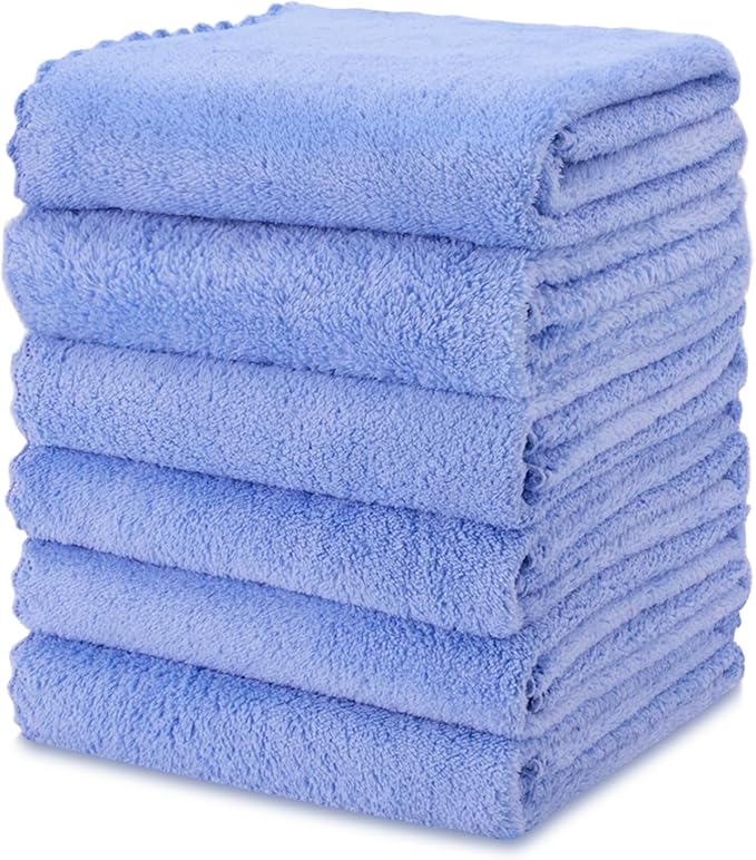 kimteny Kitchen Cloth Dish Towels, 13x28 Inches Premium Dishcloths, Super Absorbent Coral Velvet Microfiber Cleaning Cloths, Fast Drying Rags for Washing Dishes (13x28-6 Pack, Blue)