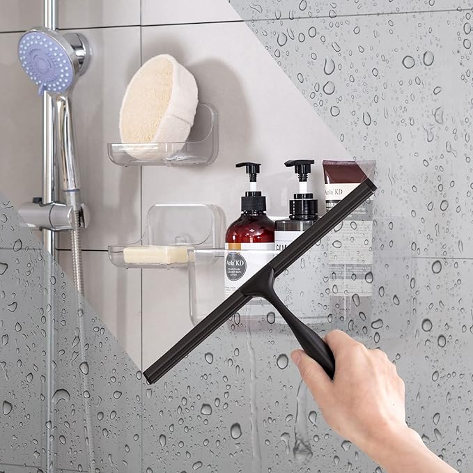 Ettori Shower Squeegee for Glass Doors, Squeegee for Shower Glass Door, Window and Car Glass, Mirrors - All-Purpose Stainless Steel Squeegee, 10 Inches and Black