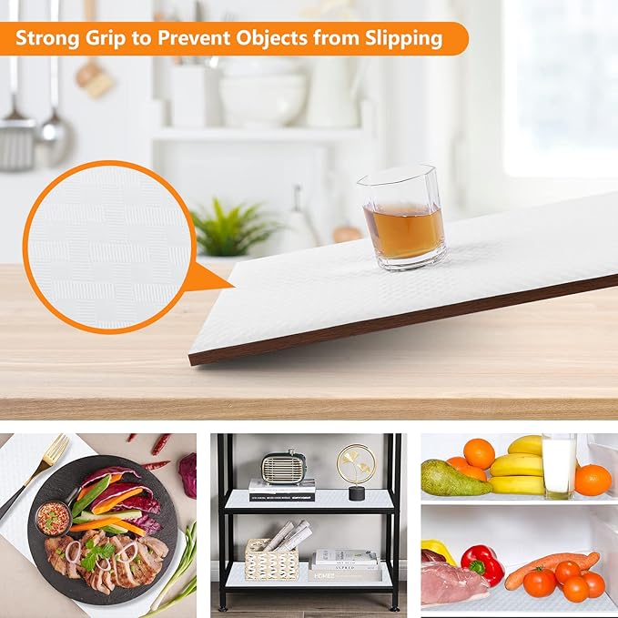 Shelf Liners for Kitchen Cabinets Refrigerator Liners Waterproof & Oil-Proof Kitchen Cupboard Liner Non-Slip Drawer Mats EVA Material Non Adhesive Fridge Liner for Shelves-White 17.5 x 236.2 Inches