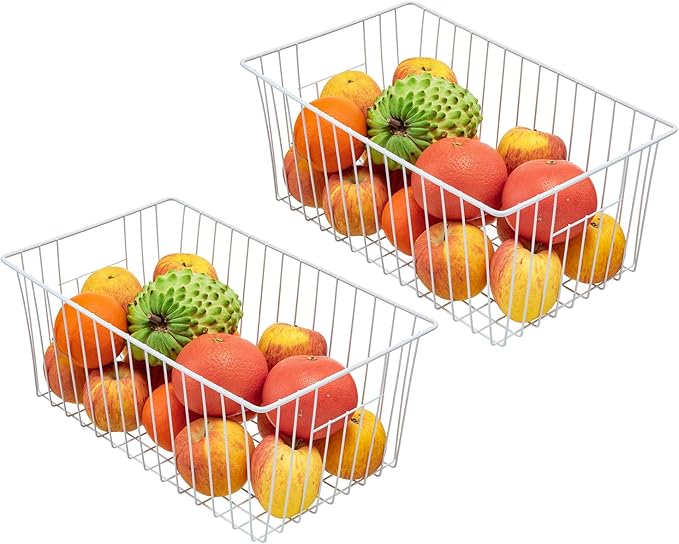 16inch Freezer Wire Storage Organizer Baskets, Household Refrigerator Bins with Built-in Handles for Cabinet, Pantry, Closet