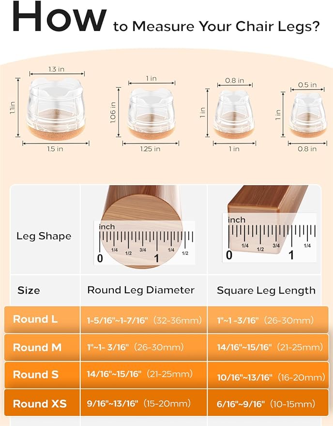 24-Pack Silicone Chair Leg Floor Protectors for Hardwood Floors -Felt Furniture Pads, Rubber Chair Leg Covers/Caps - Noise Reducing & Scratch-Proof - Round XS (Fits 9/16"-13/16" / 15-20mm), Clear