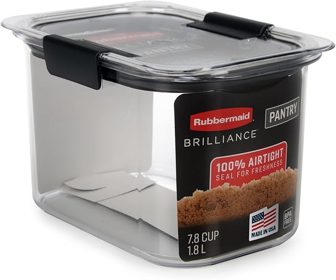 Rubbermaid Brilliance Pantry Airtight Food Storage Container, BPA-Free 7.8 Cup, Ideal for Brown Sugar - Efficient, Leak-Proof and Dishwasher-safe