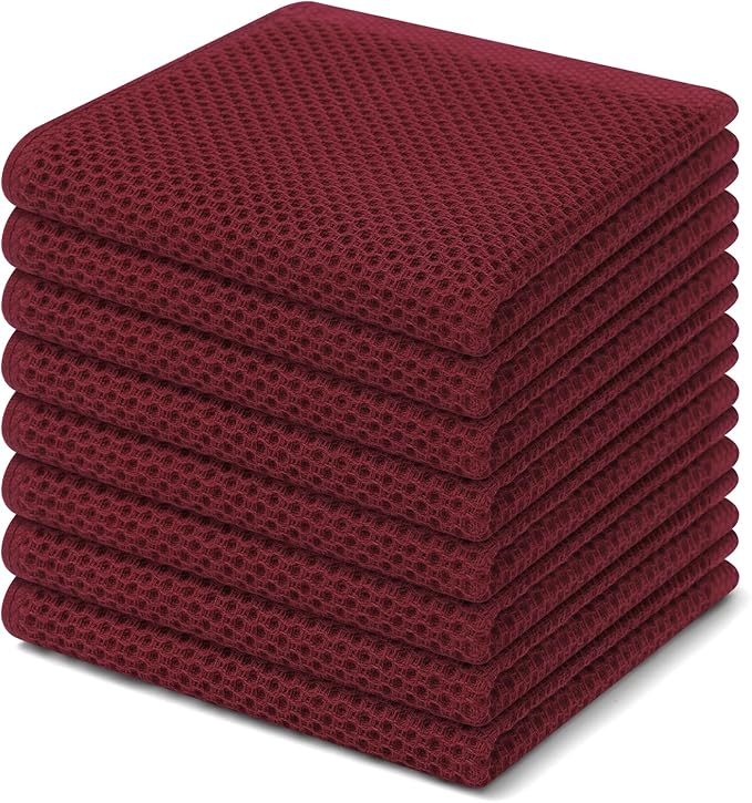 Homaxy 100% Cotton Waffle Weave Kitchen Dish Cloths, Ultra Soft Absorbent Quick Drying Dish Towels, 12 x 12 Inches, 8-Pack, Burgundy