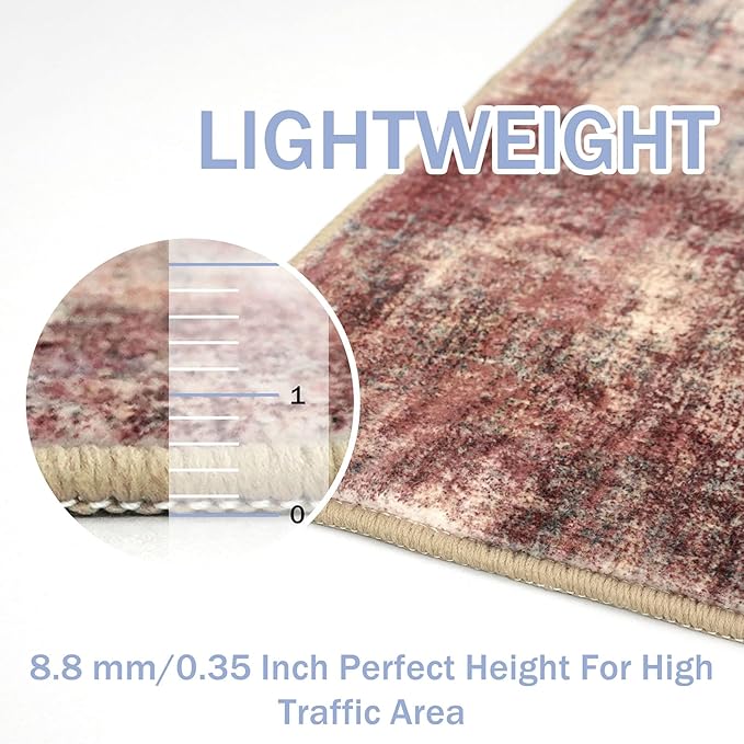 IOHOUZE Small Abstract Area Rug 2x3 Ft Entryway Rugs Washable Door Mat Indoor Entrance, Rubber Backed Throw Rugs, Printed Faux Wool Non Slip Floor Carpet for Foyer Front Door Sink, Red/Multi