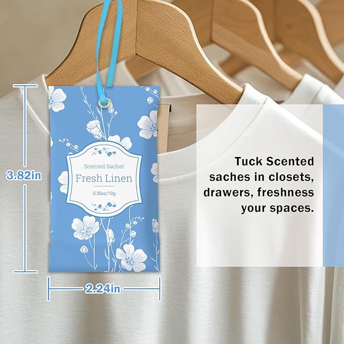 SCENTORINI Scented Sachets for Drawers and Closets, Linen Scent 14 Pack, Long-Lasting Sachets Bags Wardrobe Freshener, for Shoe Wardrobe, Cupboard