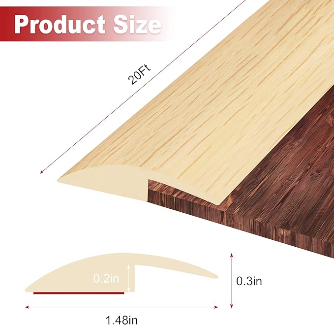 20Ft Carpet Floor Transition Strip, Self Adhesive Floor Edging Trim Strip, PVC Threshold Cover for Doorway, Floor Divider Strip Suitable for Threshold Height Less Than 5 mm - Beige Cream