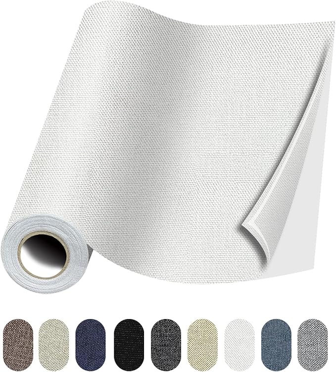 Fabric Repair Patches, 17X158 Inch Linen Repair Tape Self-Adhesive Fabric Patches Durable, DIY Large Linen Tape for Sofa, Couches, Furniture, Chair, Clothing （17X158 Inch, White）