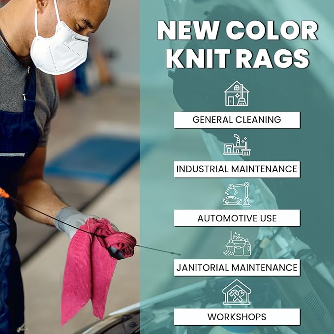 Premium Color Knit Cleaning Rags (2 lbs. Bag) – Shop Rags Bulk for Workshops, Mechanics, Painters, and Home Use, Multipurpose Cotton T-Shirt Rags