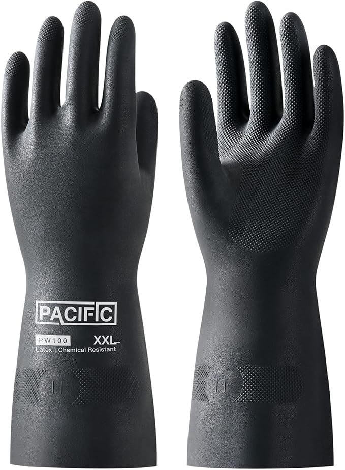 PACIFIC PPE Chemical Resistant Gloves, Heavy Duty Industrial Rubber Gloves, Resist Acid, Alkali and Oil, 12.6", XX- Large