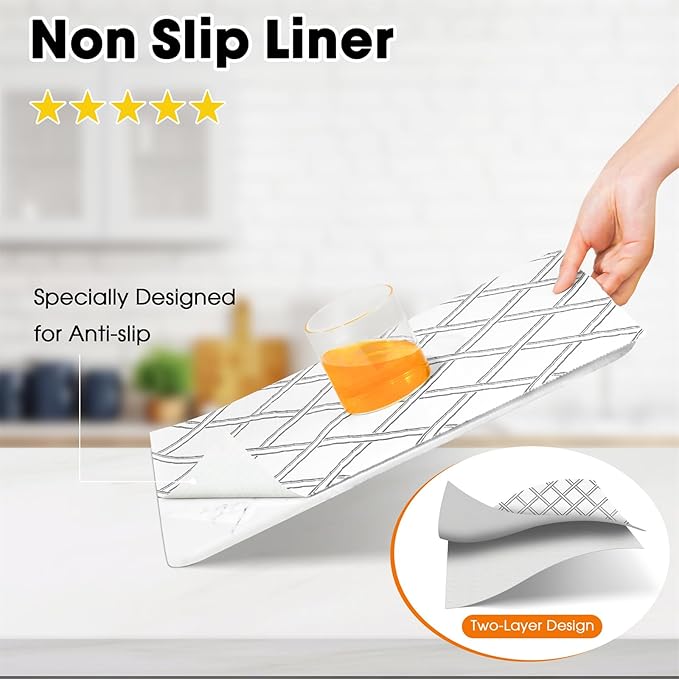 Drawer and Shelf Liner for Kitchen Cabinets Non-Adhesive Cabinet Liners for Shelves Strong Grip Non Slip Waterproof Cupboard Liner for Dresser Refrigerator, Bathroom,Geometric,17.5IN X 10FT