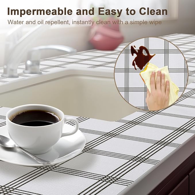OcePor Non-Adhesive Drawer and Shelf Liner 12IN x 20FT，Non Slip Cabinet and Cupboard Liner, Kitchen Cabinet Liners for Shelves, Waterproof Drawer Shelf Liners for Cabinets/Bathroom Cupboard, Stripe