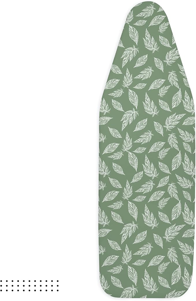 Encasa XO Ironing Board Cover and Pad 54"x15" - Thick 3mm Felt Padding, Drawstring Tightening & Lock, Easy Fit, Scorch & Stain Resistant, Fits Standard Large Ironing Board - Big Leaves Green