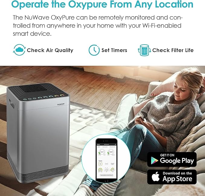 Nuwave Oxypure Ultra Clean Air Purifiers for Extra Large Room, Office, 5 Stage Filtration System with 4 Extra HEPA/Carbon Filters, Remove 100% of Dust, Pet Dander, Odors, Pollen, VOCs (Renewed)
